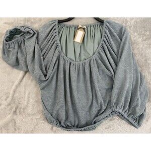 Hidden Label Women's Sz L‎ Teal Blue Cropped Blouse Top NWT